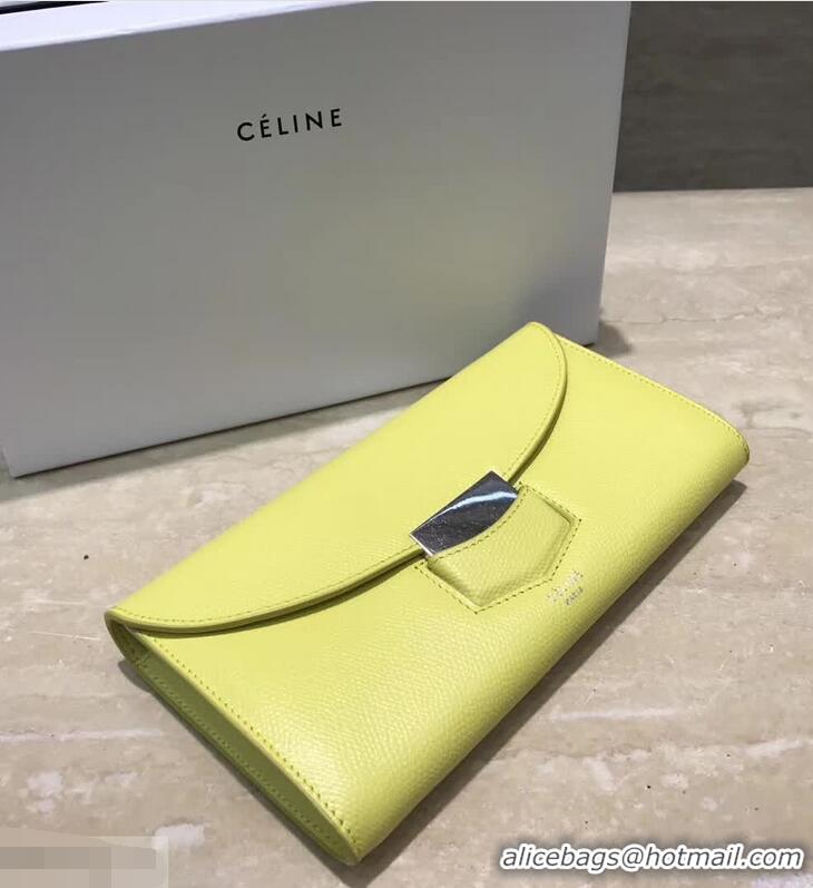 Grade Design Celine Trotteur Large Flap Multifunction Wallet in Grained Calfskin 107853 Yellow