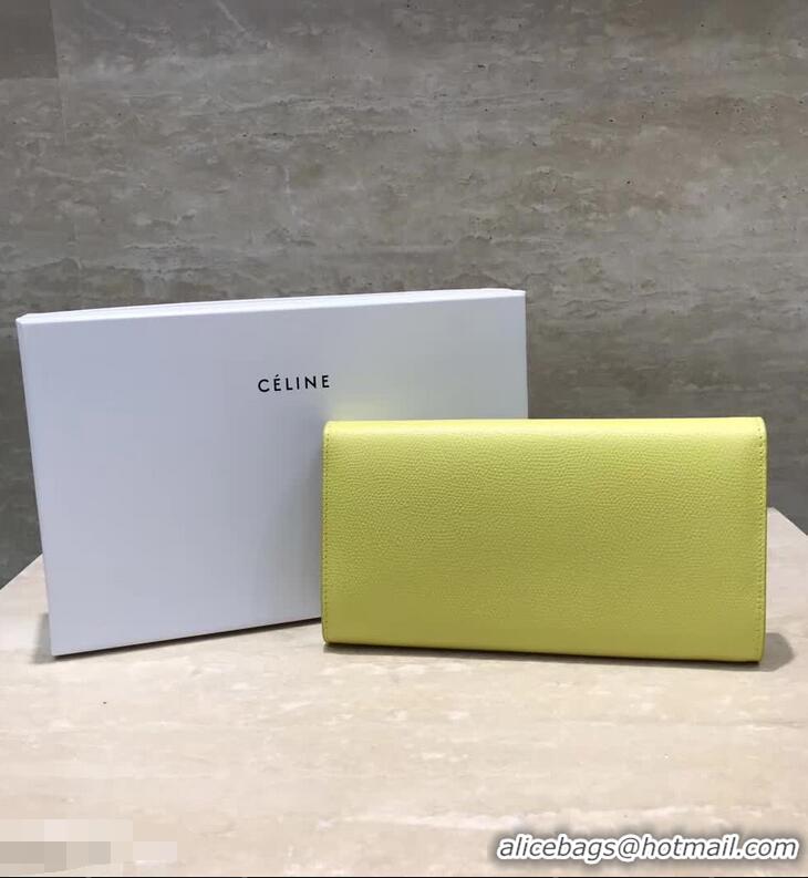 Grade Design Celine Trotteur Large Flap Multifunction Wallet in Grained Calfskin 107853 Yellow