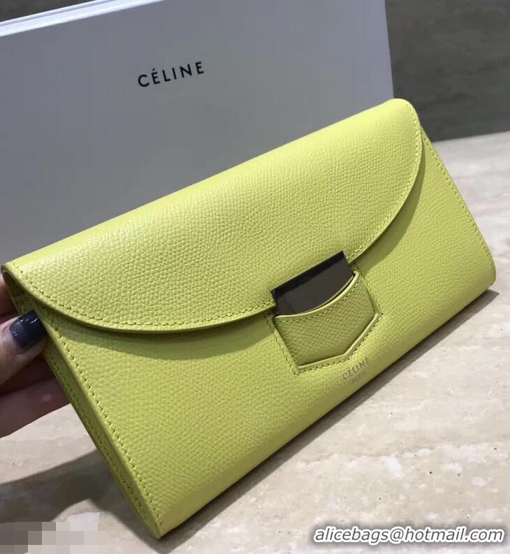 Grade Design Celine Trotteur Large Flap Multifunction Wallet in Grained Calfskin 107853 Yellow