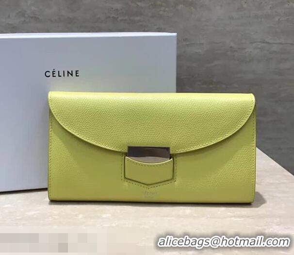 Grade Design Celine Trotteur Large Flap Multifunction Wallet in Grained Calfskin 107853 Yellow