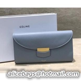 Original Celine Trotteur Large Flap Multifunction Wallet in Grained Calfskin 107853 Blue​