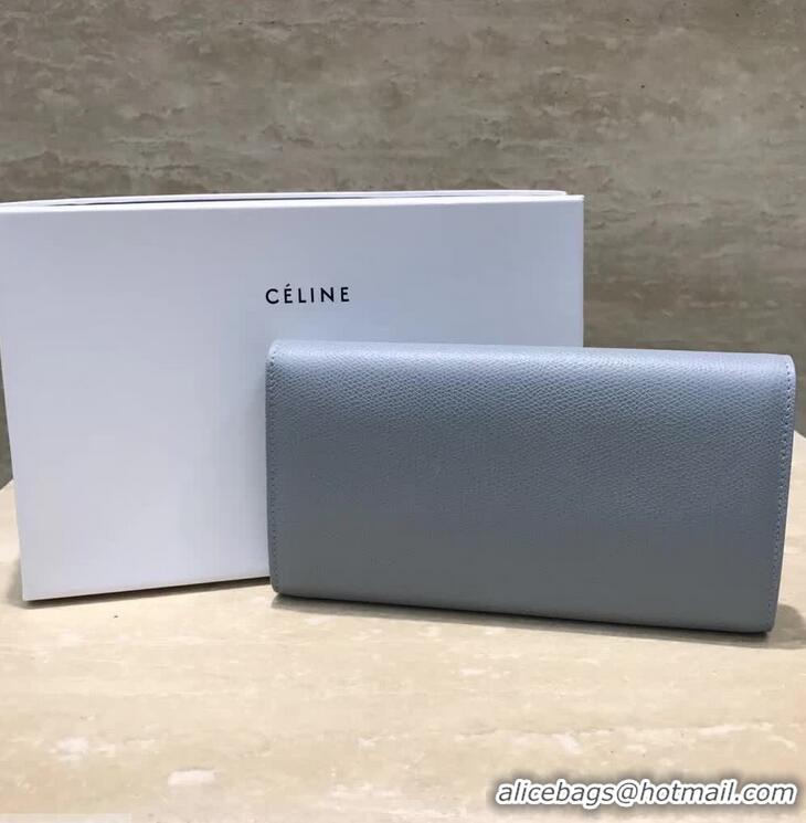 Original Celine Trotteur Large Flap Multifunction Wallet in Grained Calfskin 107853 Blue​