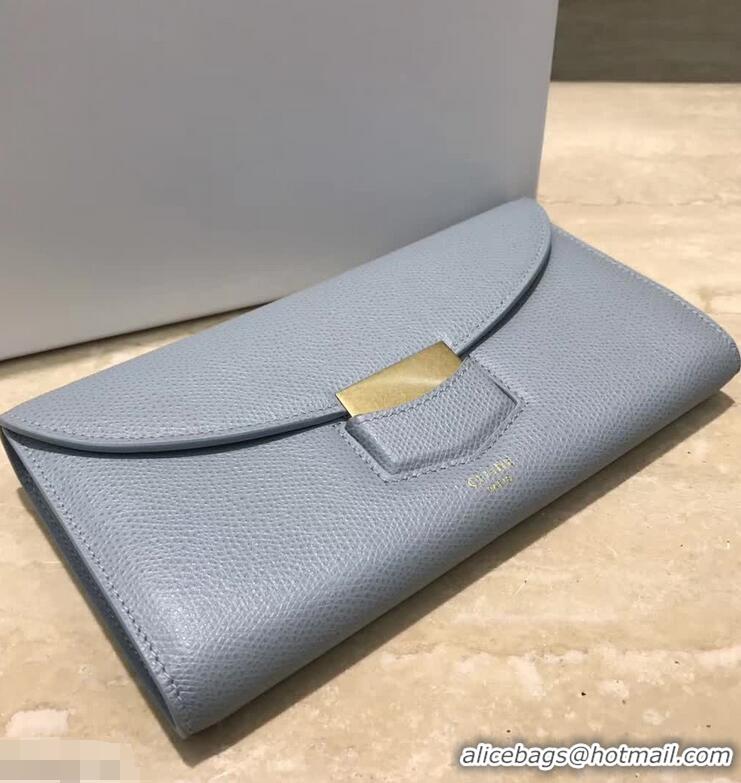 Original Celine Trotteur Large Flap Multifunction Wallet in Grained Calfskin 107853 Blue​