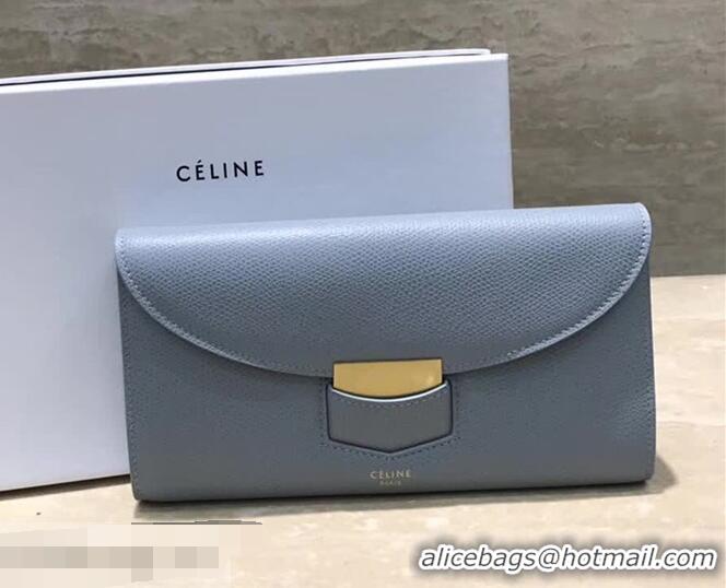 Original Celine Trotteur Large Flap Multifunction Wallet in Grained Calfskin 107853 Blue​