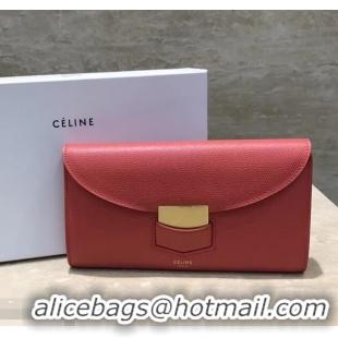 Discount Celine Trotteur Large Flap Multifunction Wallet in Grained Calfskin 107853 Red