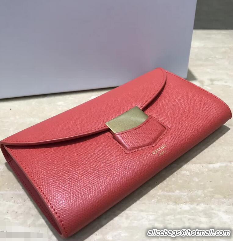 Discount Celine Trotteur Large Flap Multifunction Wallet in Grained Calfskin 107853 Red