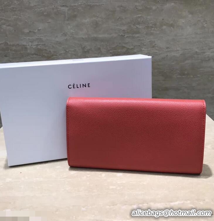 Discount Celine Trotteur Large Flap Multifunction Wallet in Grained Calfskin 107853 Red