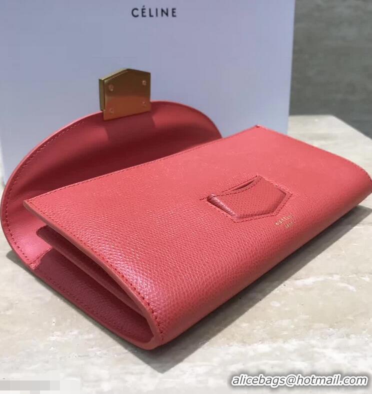 Discount Celine Trotteur Large Flap Multifunction Wallet in Grained Calfskin 107853 Red