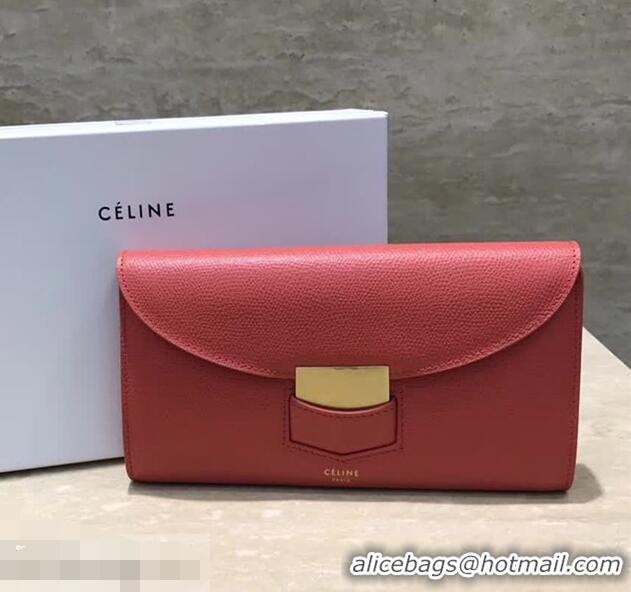 Discount Celine Trotteur Large Flap Multifunction Wallet in Grained Calfskin 107853 Red