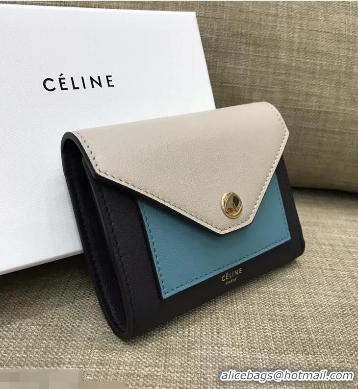 Famous Brand Celine Pocket Medium Flap Wallet 103783 Light Grey/Blue