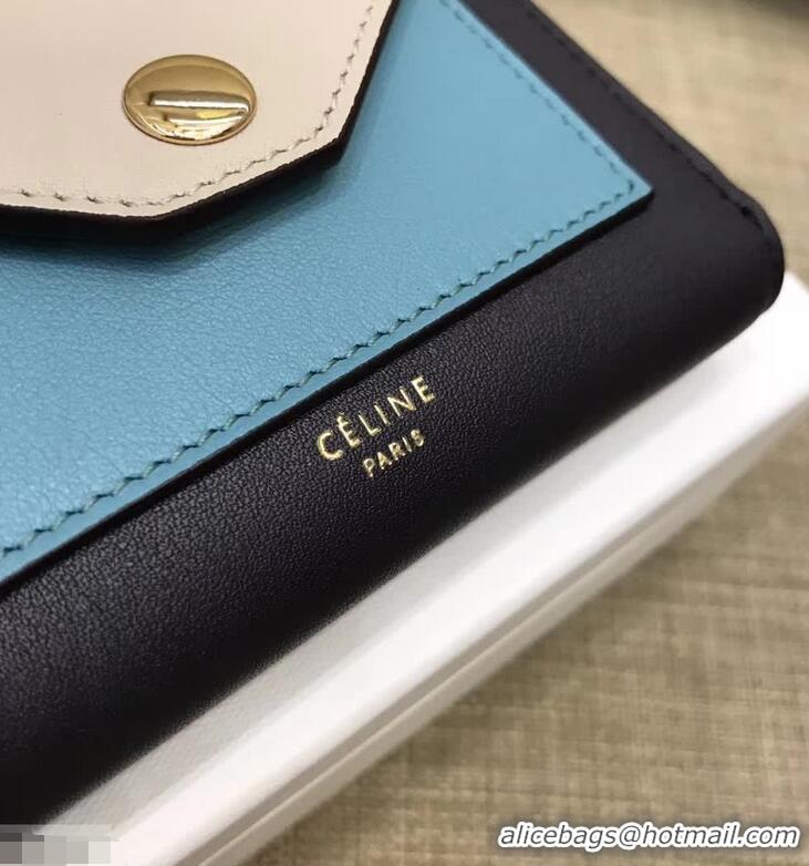 Famous Brand Celine Pocket Medium Flap Wallet 103783 Light Grey/Blue