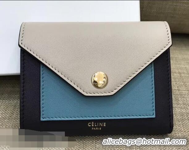 Famous Brand Celine Pocket Medium Flap Wallet 103783 Light Grey/Blue