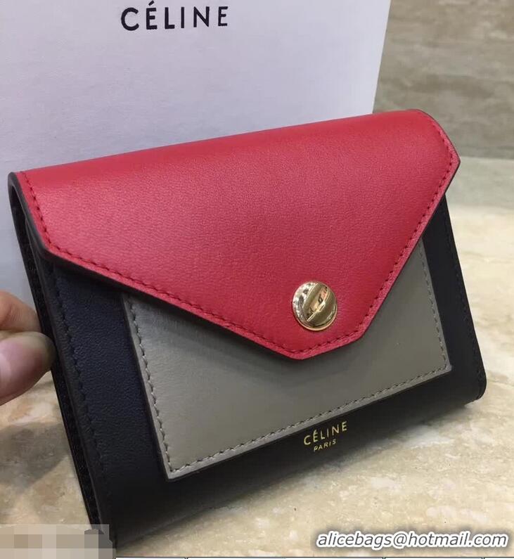 Good Product Celine Pocket Medium Flap Wallet 103783 Red/Grey