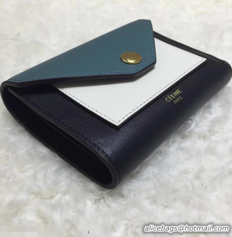 Buy Fashion Celine Pocket Medium Flap Wallet 103783 Blue Peacock