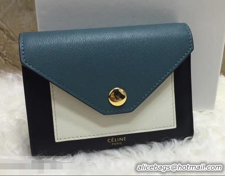 Buy Fashion Celine Pocket Medium Flap Wallet 103783 Blue Peacock