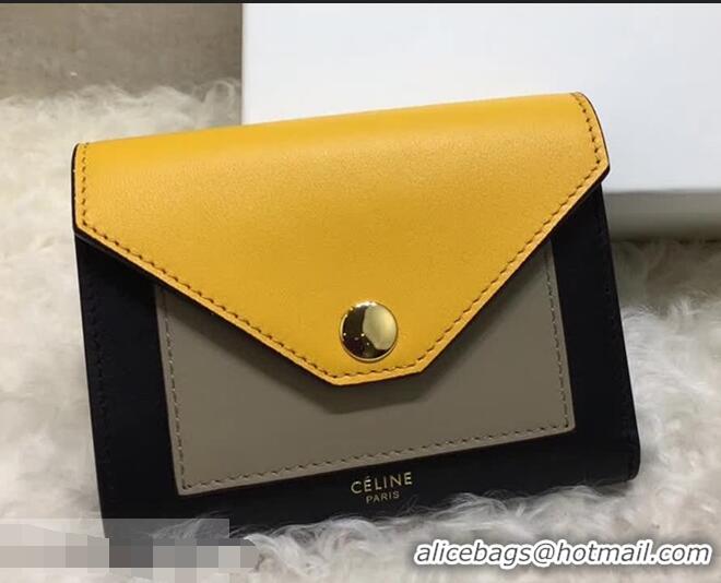 Traditional Celine Pocket Medium Flap Wallet 103783 Yellow