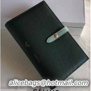 Low Price Celine Bicolour Large Strap Multifunction Wallet 952101 Dark Green/Pale Green