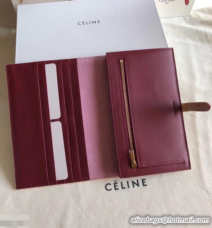 Top Design Celine Bicolour Large Strap Multifunction Wallet 952101 Beige/Burgundy