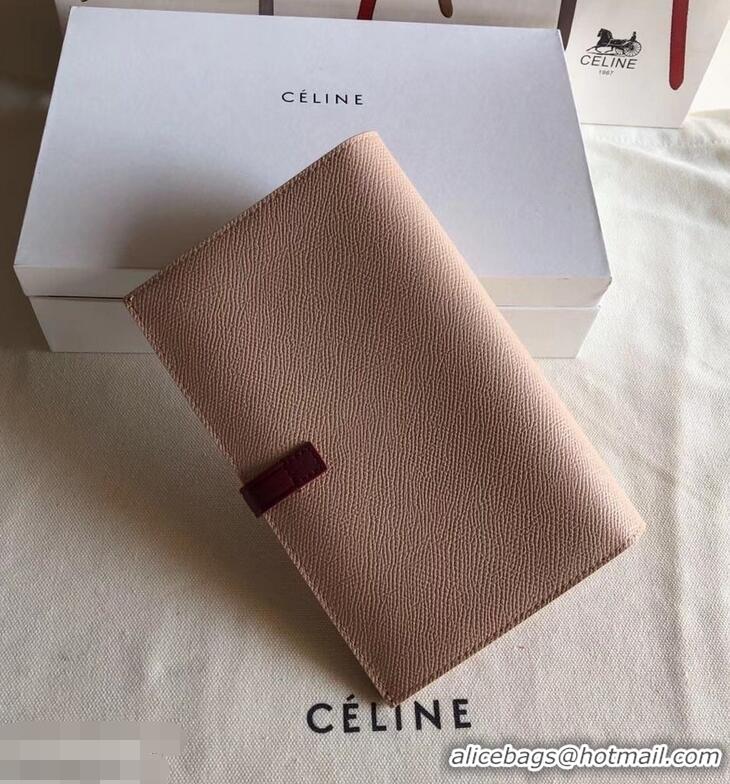 Top Design Celine Bicolour Large Strap Multifunction Wallet 952101 Beige/Burgundy