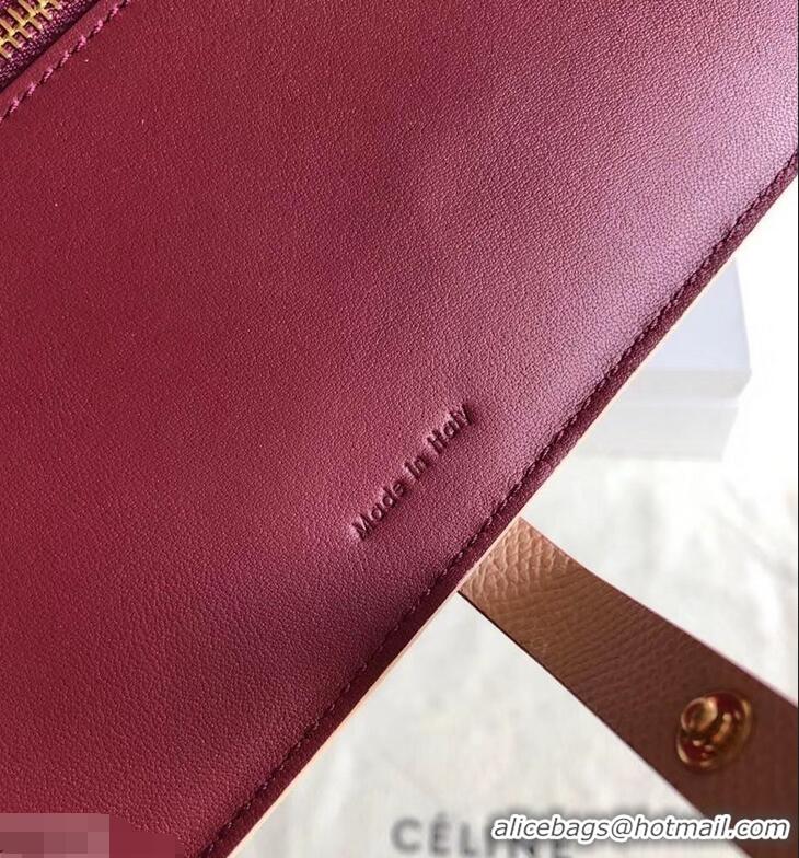 Top Design Celine Bicolour Large Strap Multifunction Wallet 952101 Beige/Burgundy