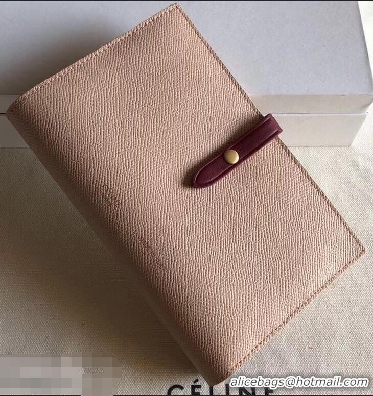 Top Design Celine Bicolour Large Strap Multifunction Wallet 952101 Beige/Burgundy