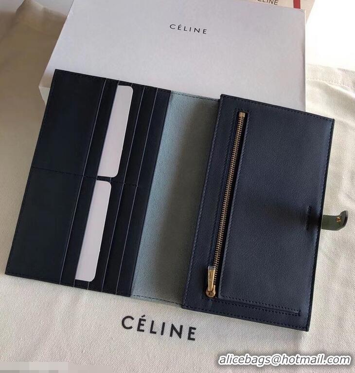 Low Price Celine Bicolour Large Strap Multifunction Wallet 952101 Pale Green/Navy Blue