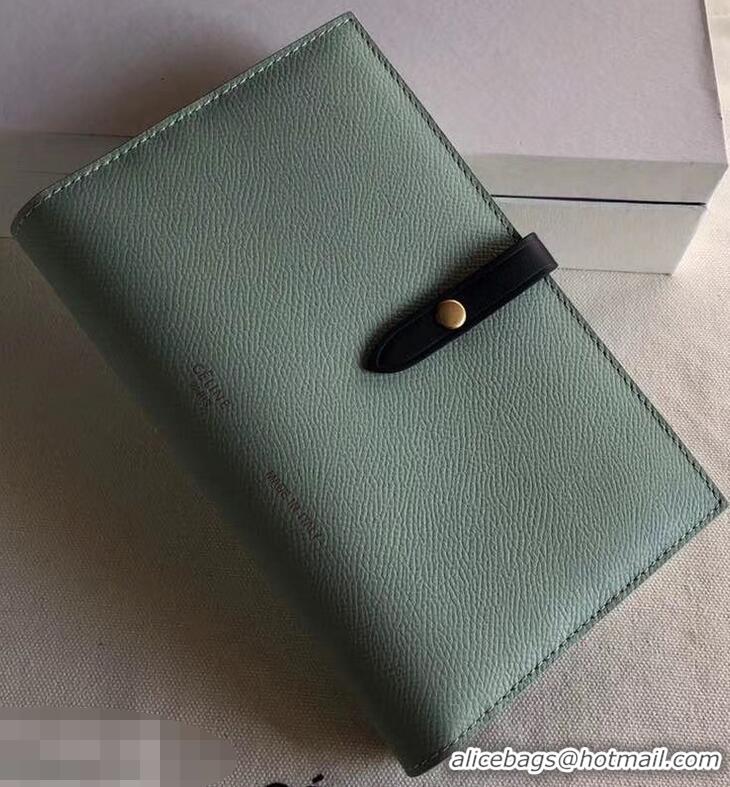 Low Price Celine Bicolour Large Strap Multifunction Wallet 952101 Pale Green/Navy Blue