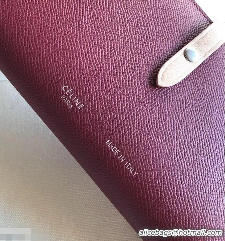 Popular Celine Bicolour Large Strap Multifunction Wallet 952101 Burgundy/Beige