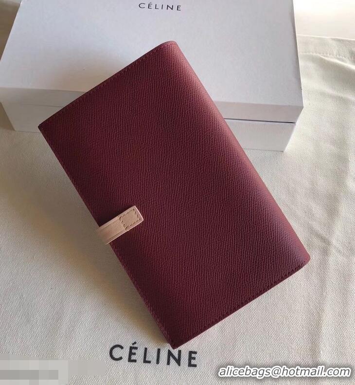 Popular Celine Bicolour Large Strap Multifunction Wallet 952101 Burgundy/Beige