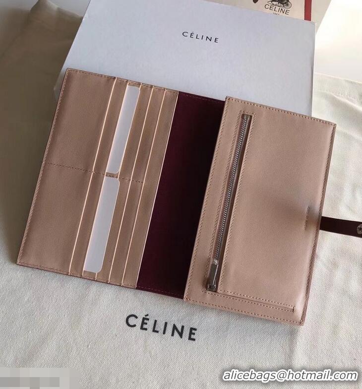 Popular Celine Bicolour Large Strap Multifunction Wallet 952101 Burgundy/Beige