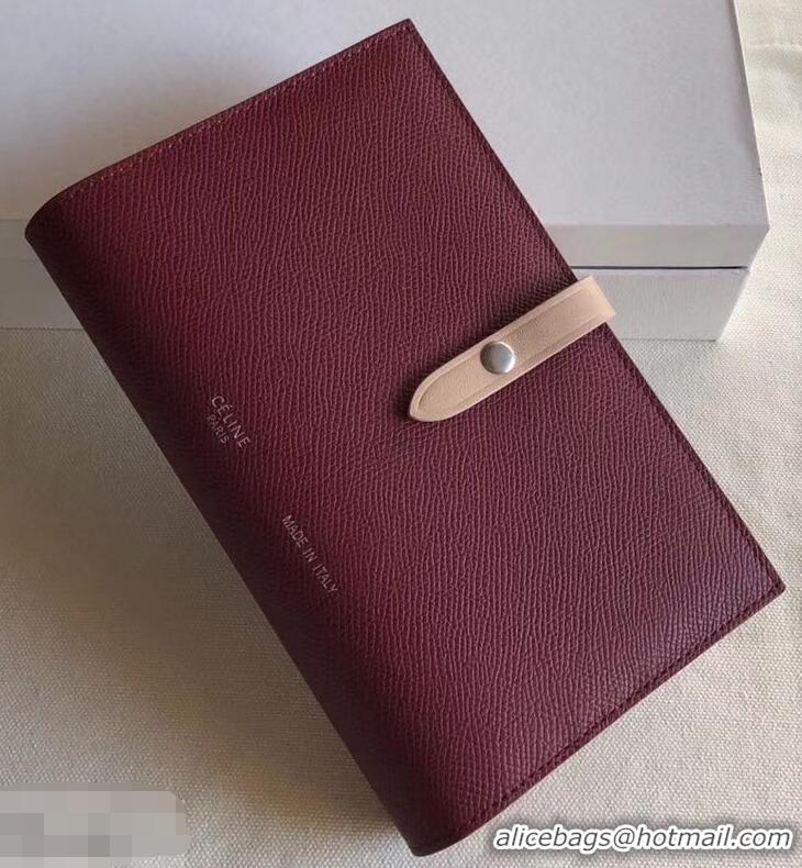 Popular Celine Bicolour Large Strap Multifunction Wallet 952101 Burgundy/Beige