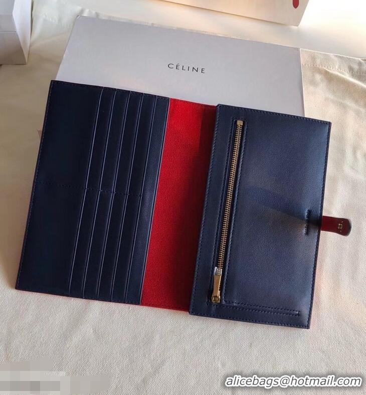 Shop Celine Bicolour Large Strap Multifunction Wallet 952101 Red/Navy Blue