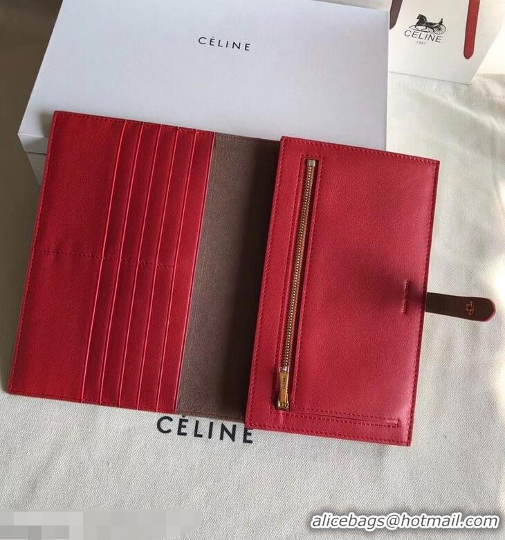 Imitation Celine Bicolour Large Strap Multifunction Wallet 952101 Camel/Red