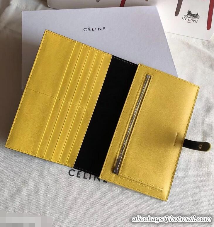 Luxury Celine Bicolour Large Strap Multifunction Wallet 952101 Black/Yellow