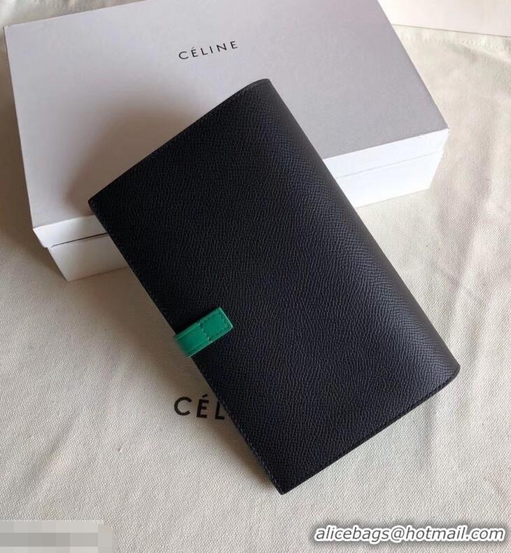 Top Grade Celine Bicolour Large Strap Multifunction Wallet 952101 Black/Green