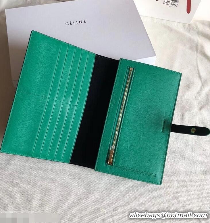 Top Grade Celine Bicolour Large Strap Multifunction Wallet 952101 Black/Green