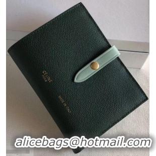 Good Celine Bicolour Medium Strap Multifunction Wallet 952102 Dark Green/Pale Green