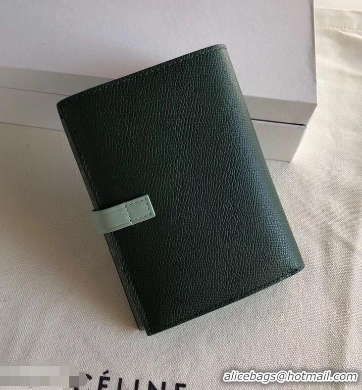 Good Celine Bicolour Medium Strap Multifunction Wallet 952102 Dark Green/Pale Green