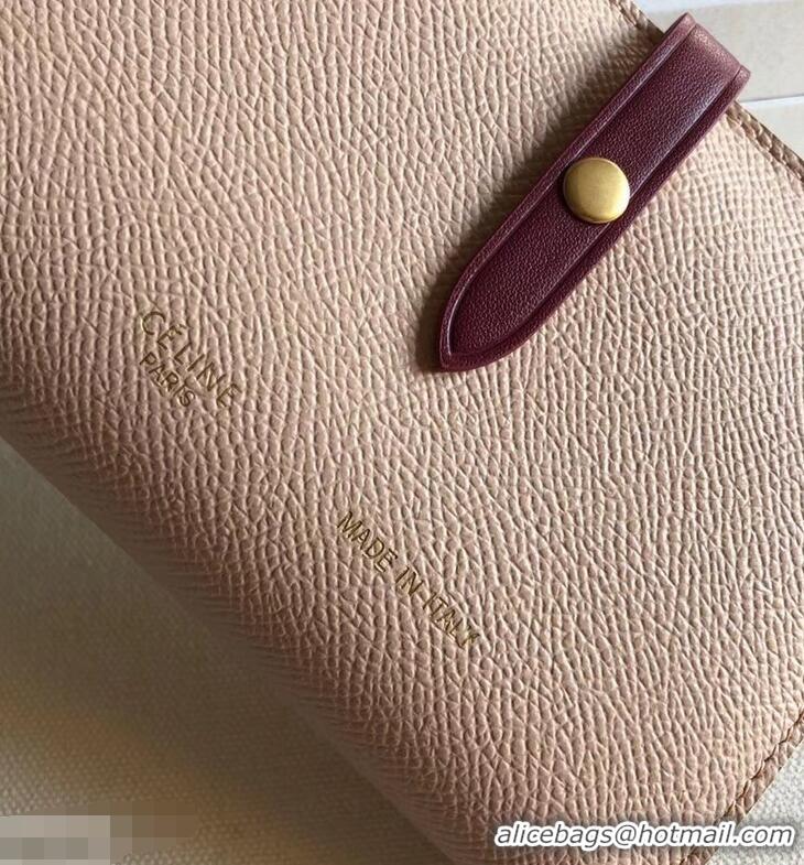 Faux Celine Bicolour Medium Strap Multifunction Wallet 952102 Beige/Burgundy