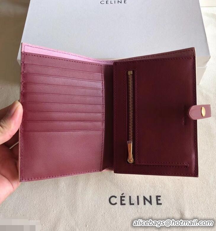 Faux Celine Bicolour Medium Strap Multifunction Wallet 952102 Beige/Burgundy