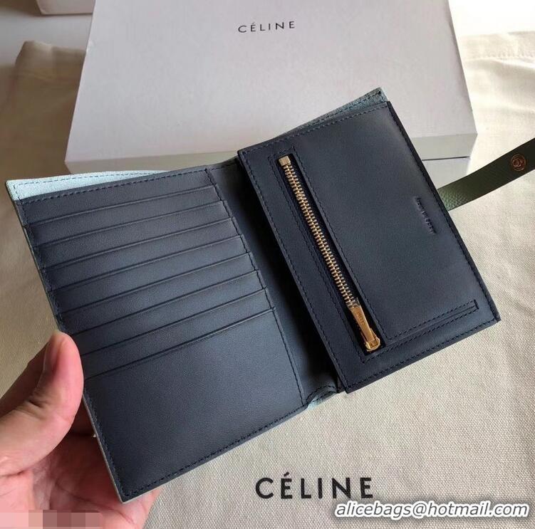 Imitation Celine Bicolour Medium Strap Multifunction Wallet 952102 Pale Green/Navy Blue