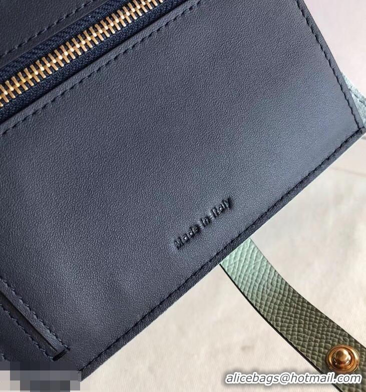 Imitation Celine Bicolour Medium Strap Multifunction Wallet 952102 Pale Green/Navy Blue