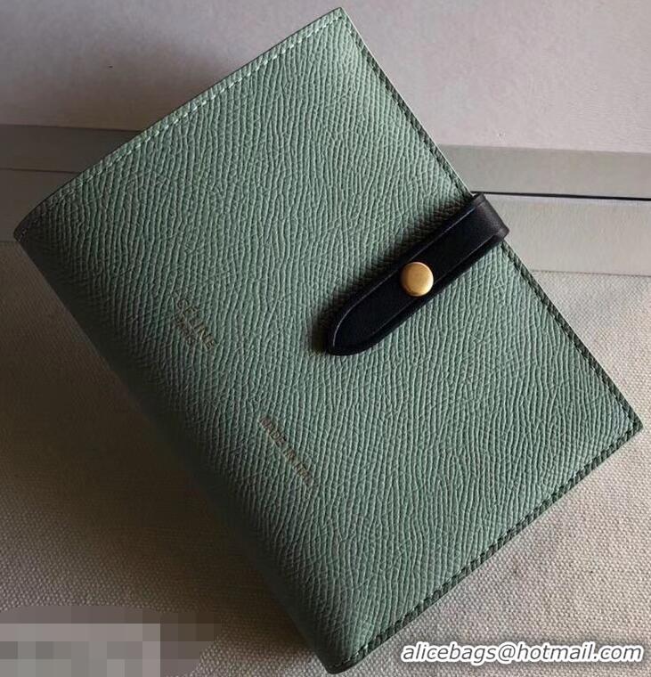 Imitation Celine Bicolour Medium Strap Multifunction Wallet 952102 Pale Green/Navy Blue