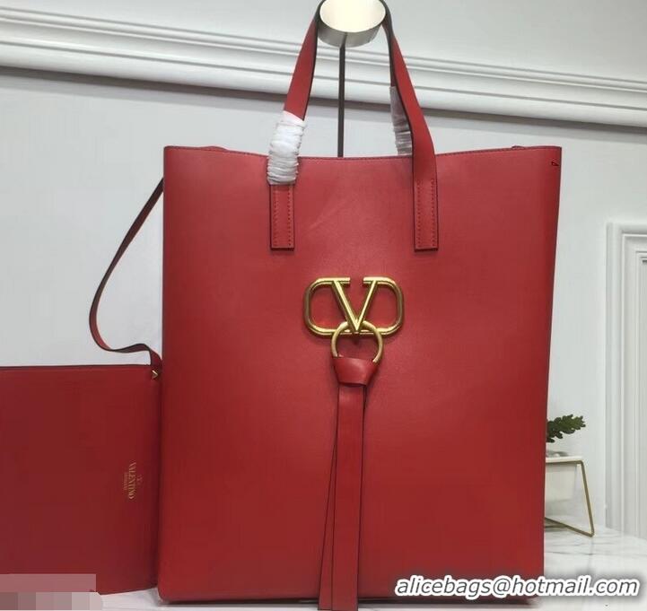 Unique Grade Valentino N/S Long VRing Shopping Tote Bag 720050 Red