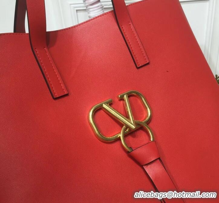 Unique Grade Valentino N/S Long VRing Shopping Tote Bag 720050 Red