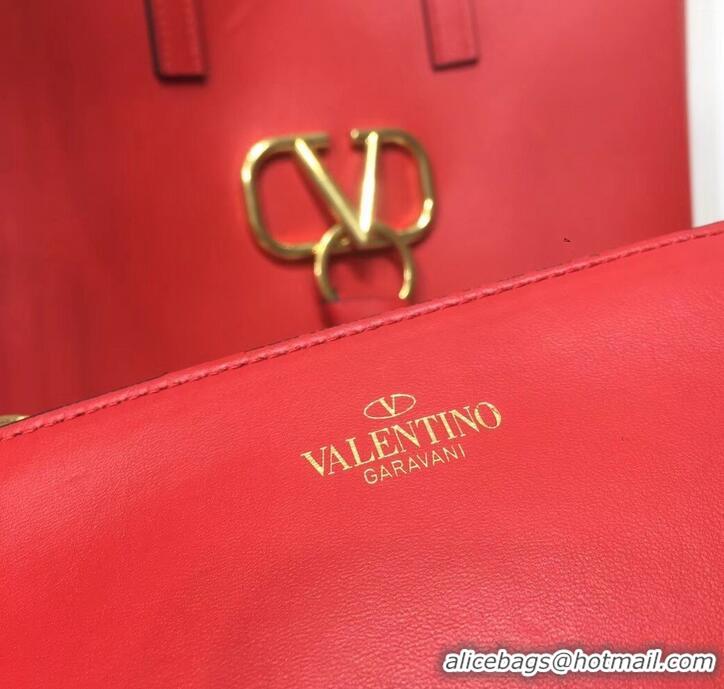 Unique Grade Valentino N/S Long VRing Shopping Tote Bag 720050 Red