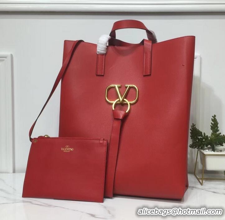 Unique Grade Valentino N/S Long VRing Shopping Tote Bag 720050 Red