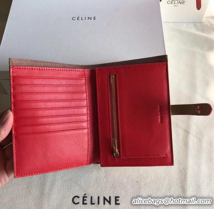 Classic Celine Bicolour Medium Strap Multifunction Wallet 952102 Camel/Red