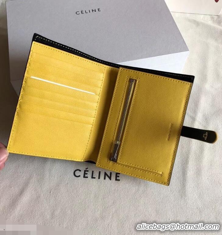 Design Celine Bicolour Medium Strap Multifunction Wallet 952102 Black/Yellow