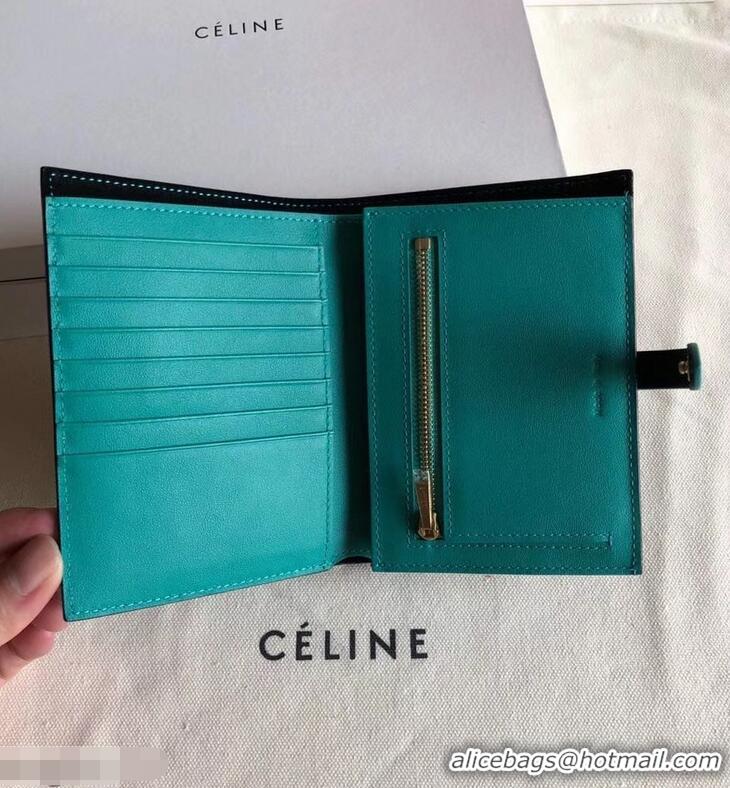 Grade Celine Bicolour Medium Strap Multifunction Wallet 952102 Black/Green